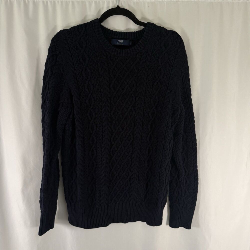 J. Crew Cable Knit Sweater Women's Medium Navy Blue Crewneck Long Sleeve Pullove - Picture 1 of 10